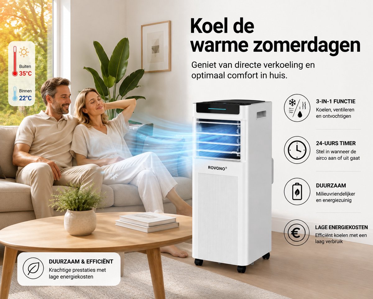 Krachtige Mobiele Airco - 3 in 1 Airco - 7000BTU - Airconditioning - Ventilatoren - Wit thumbnail 3