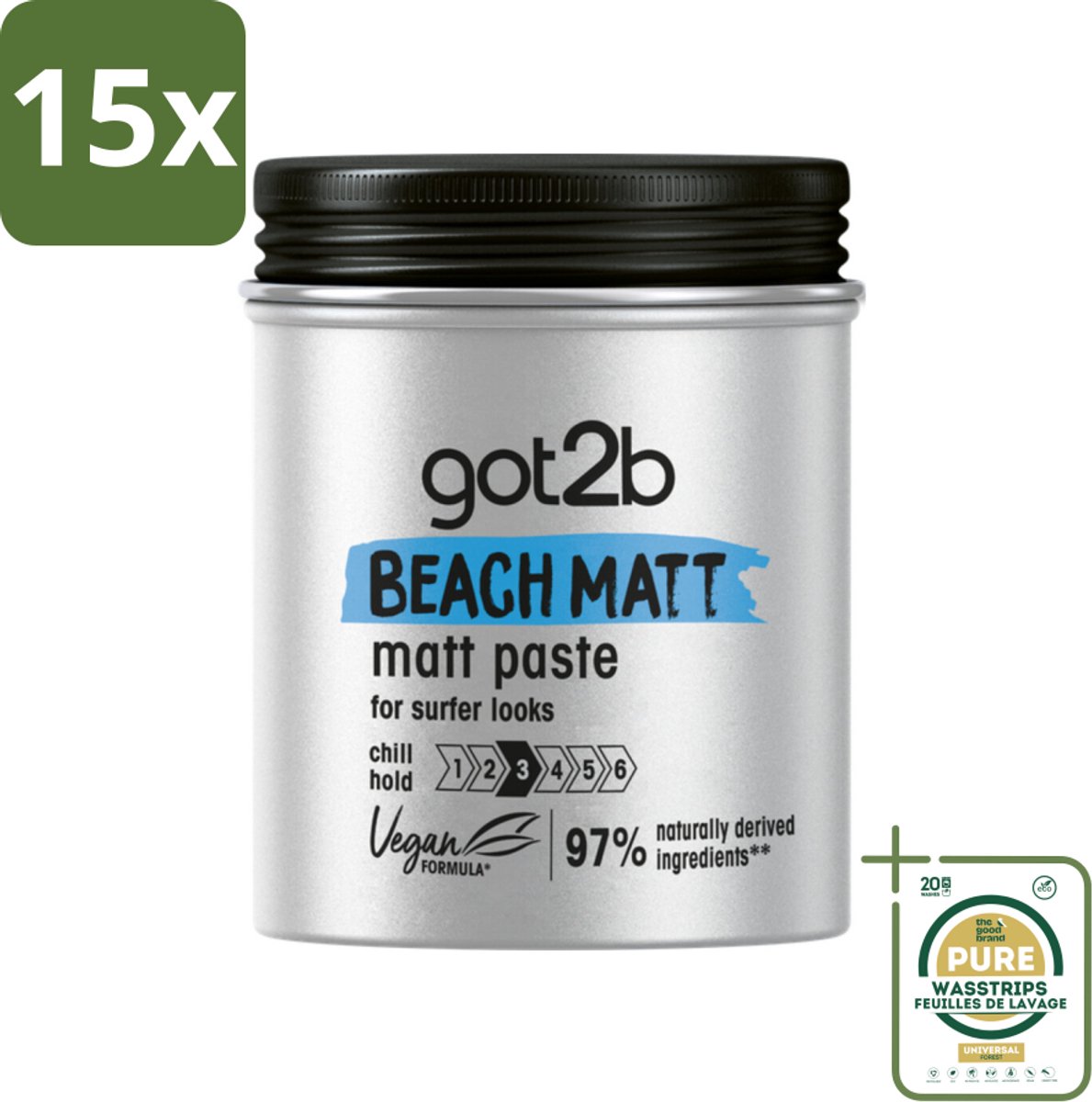 15 x Got2B - Styling Paste - Beach Matt - 100 ml - Grootverpakking - Beach Look - Matte Styling Paste - Surfer Look - Vegan Styling Paste - Natural Hair Styling