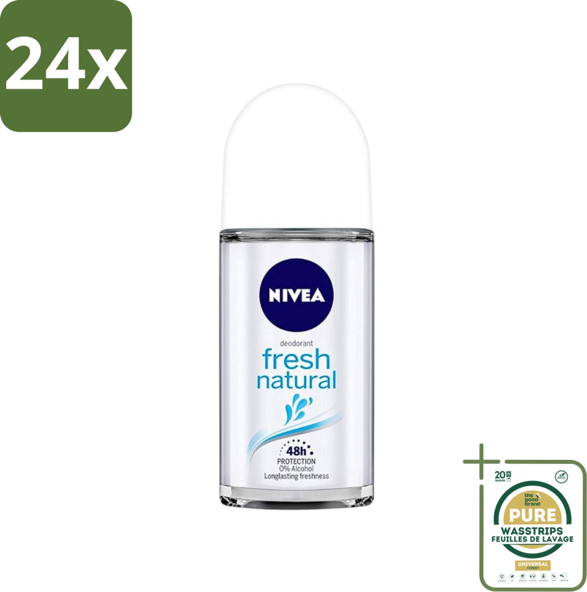 NIVEA - Deodorant Roller - Frisse Natuur - Langdurige Frisheid - 50 ml - Voordeelverpakking - 24 stuks - Antitranspirant - Natuurlijke deodorant