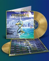 Gouden vinylplaat met het album 'Infinite' van Stratovarius. De hoes toont een stad met dolfijnen en de titel.
