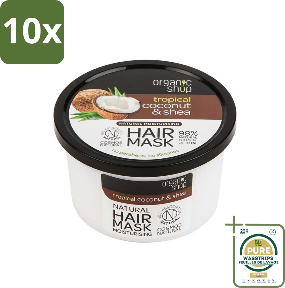 10 x Organic Shop - Haarmasker Coconut & Shea - Verzorgend en Voedend - 250 ml - Grootverpakking - Haarmasker - Kokosnoot - Shea Butter - Voedend Haar - Droog Haar