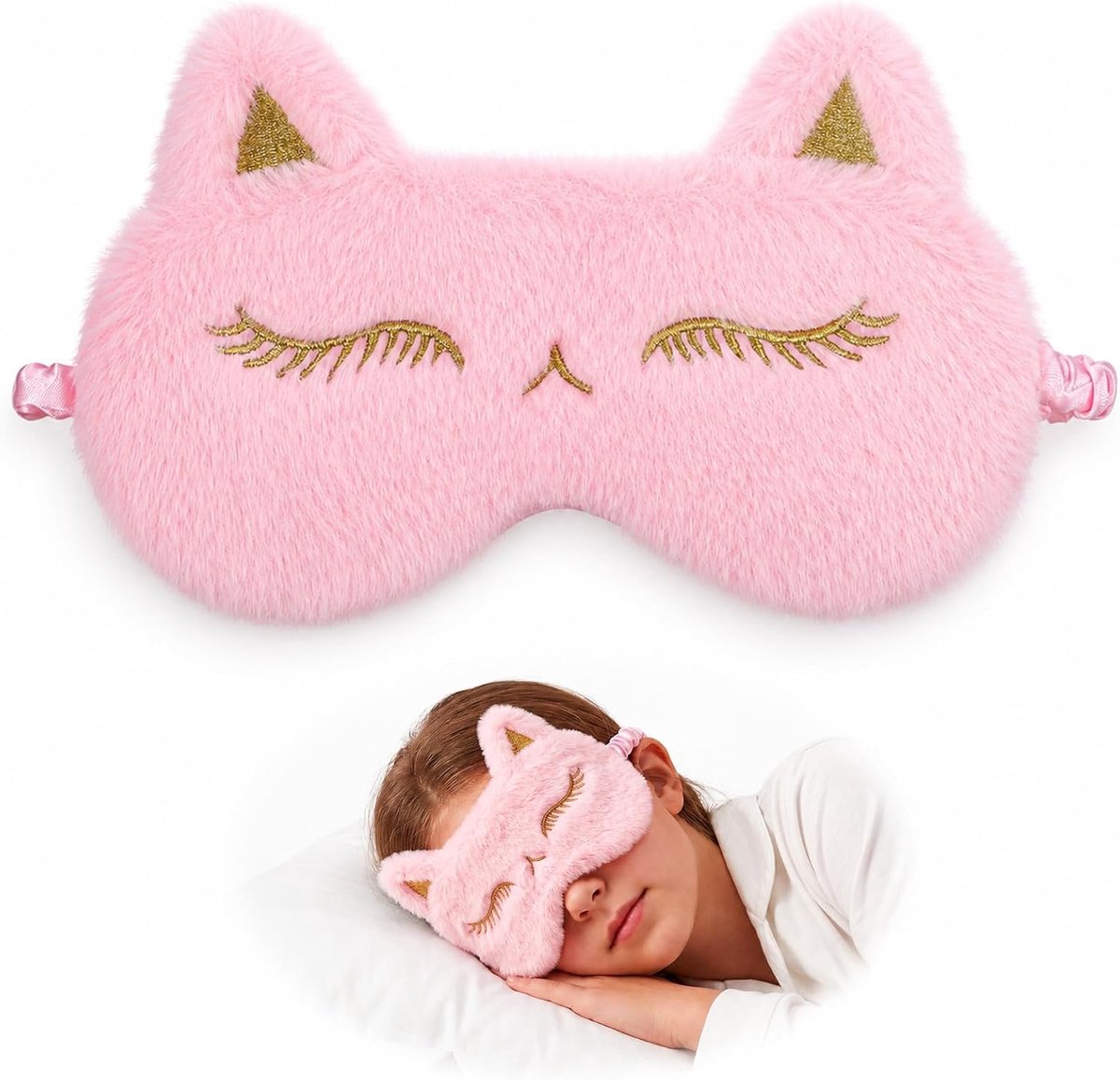 YUXIANLB Slaapmasker voor kinderen, roze schattig donzig vos lichtgewicht slapen - ShopVlot