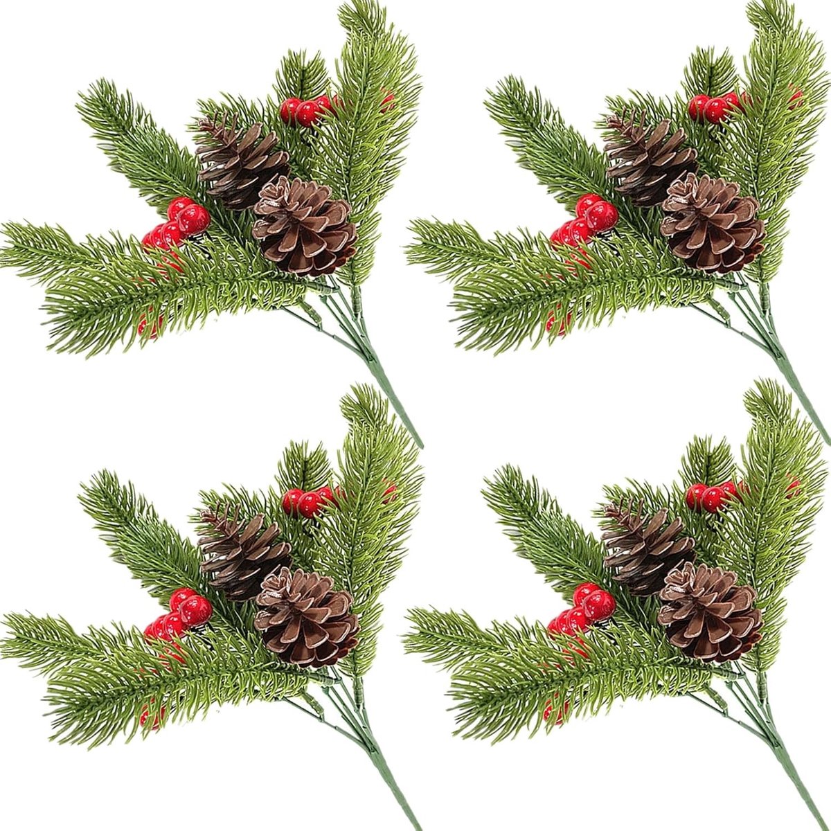 Kunstdennentakken met Bessen en Dennenappels - Stijl 1 - 30 cm - Kunststof - Voor Kerstdecoratie