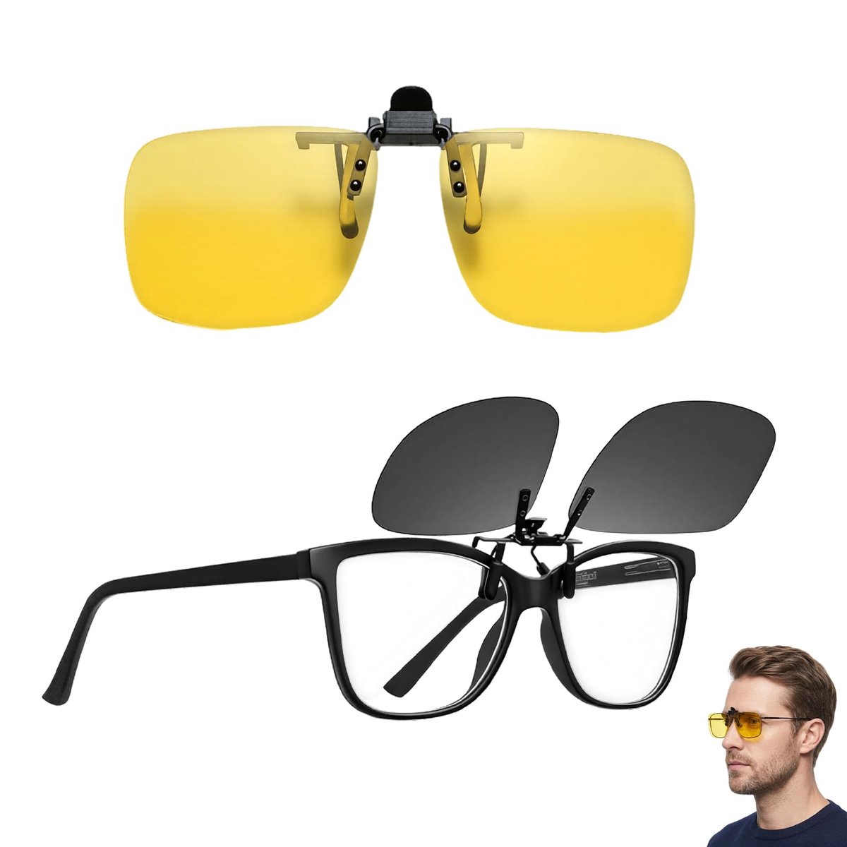 Clip-On Zonnebril Set van 2, Opklapbare Overzetzonnebril voor Brildragers, 180° Flip-Up met UV-Bescherming, Zachte - ShopVlot