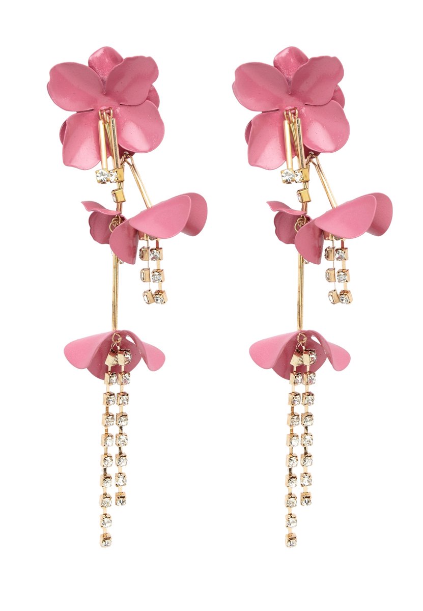 AVANT-GARDE PARIS Lange Roze Bloemoorbellen - Kristallen en Goudkleurig - 1 stuk - Elegante Accessoire voor Speciale Gelegenheden