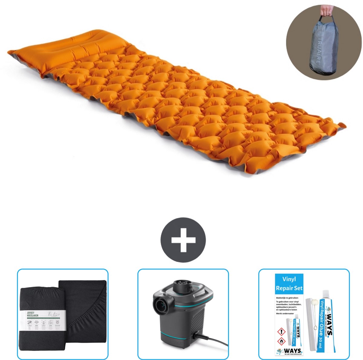 Intex Campingmat - 1-Persoons - 71 x 191 x 11 cm - Oranje - Inclusief Hoeslaken - Pomp en Reparatieset