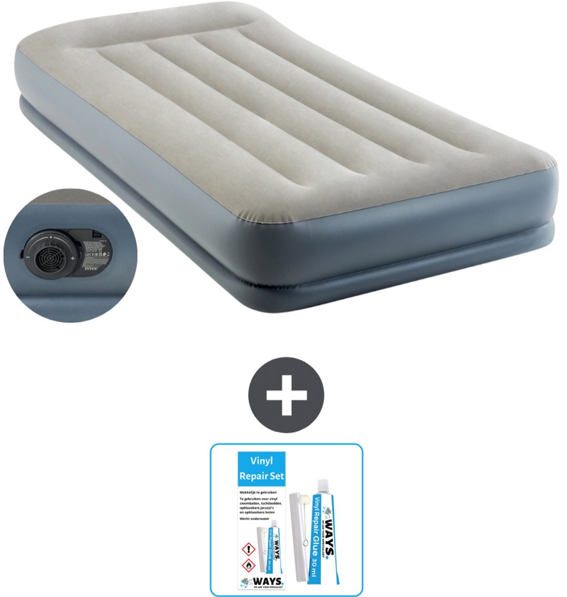 Intex Luchtbed - 1-Persoons - 99 x 191x 30 cm - Grijs - Inclusief pomp - Reparatieset