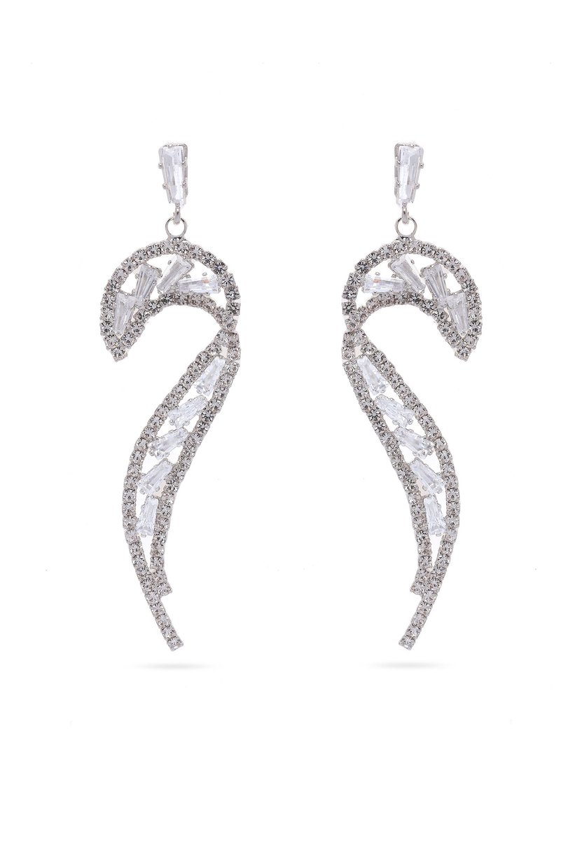 AVANT-GARDE PARIS Glittering Curve Oorbellen - Zilver 1.9cm X 6.3cm - 1 stuk - Rhodium Plated en Lichtgewicht