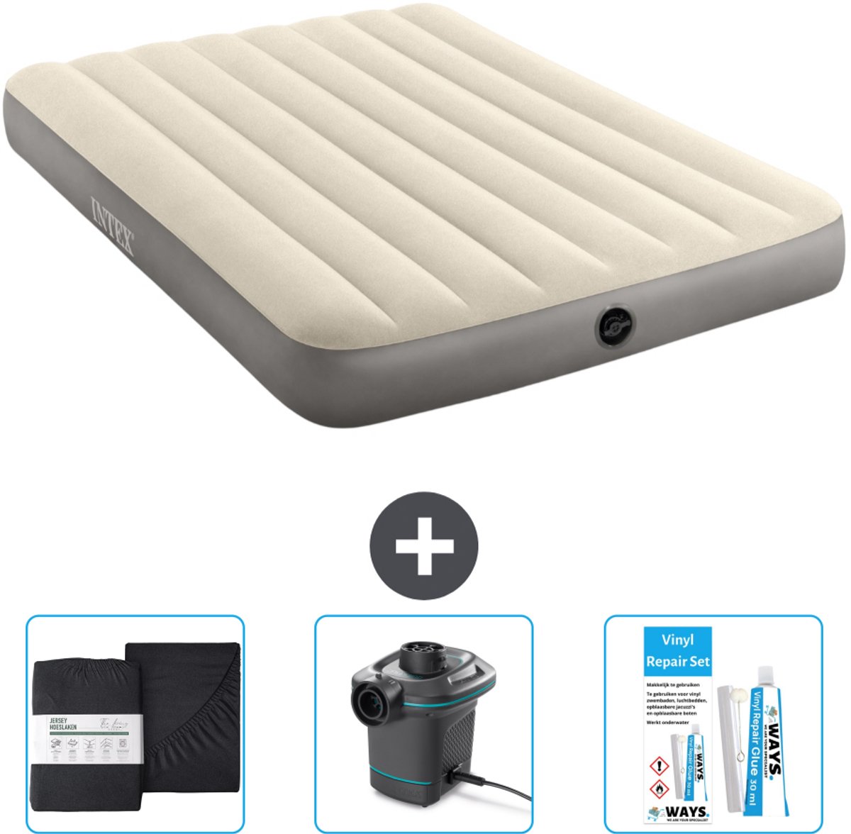 Intex Luchtbed - Twijfelaar - 137 x 191 x 25 cm - Beige - Inclusief Accessoires CB8