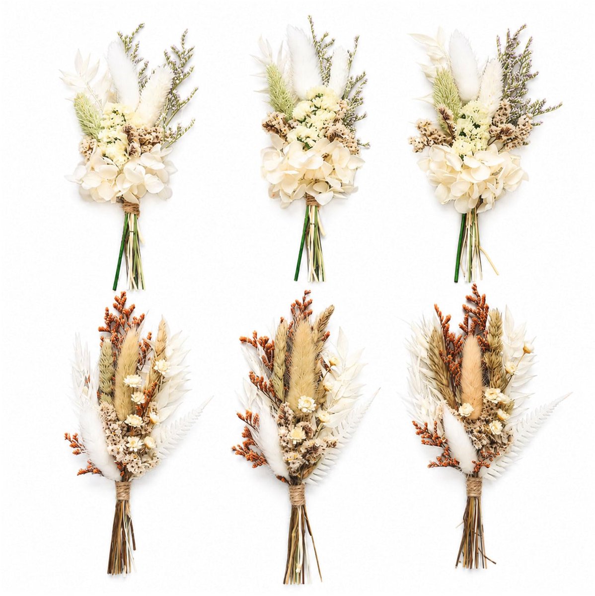 Xecamuvila 6 Stuks Mini Droogbloemen Boeket – Boho Stijl Gedroogde Bloemen met Pampasgras & Stoffen Bloemen voor - ShopVlot