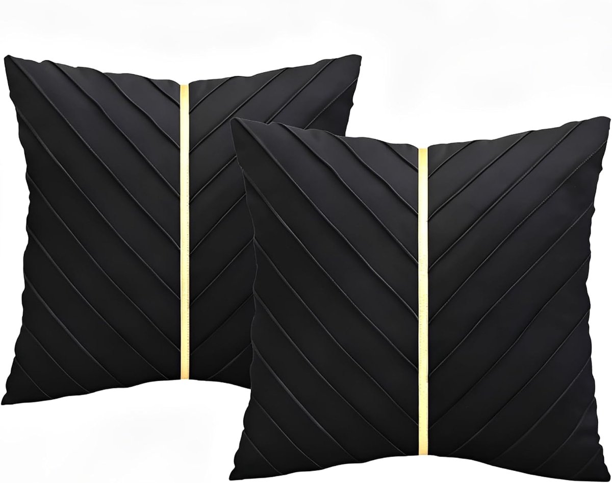 Set van 2 fluwelen kussenslopen, goudkleurig/zwart, 45 x 45 cm - ShopVlot
