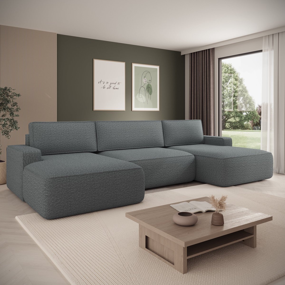 Meubella - Nayir - Hoekbank 3-zits met chaise longues - Stof antraciet