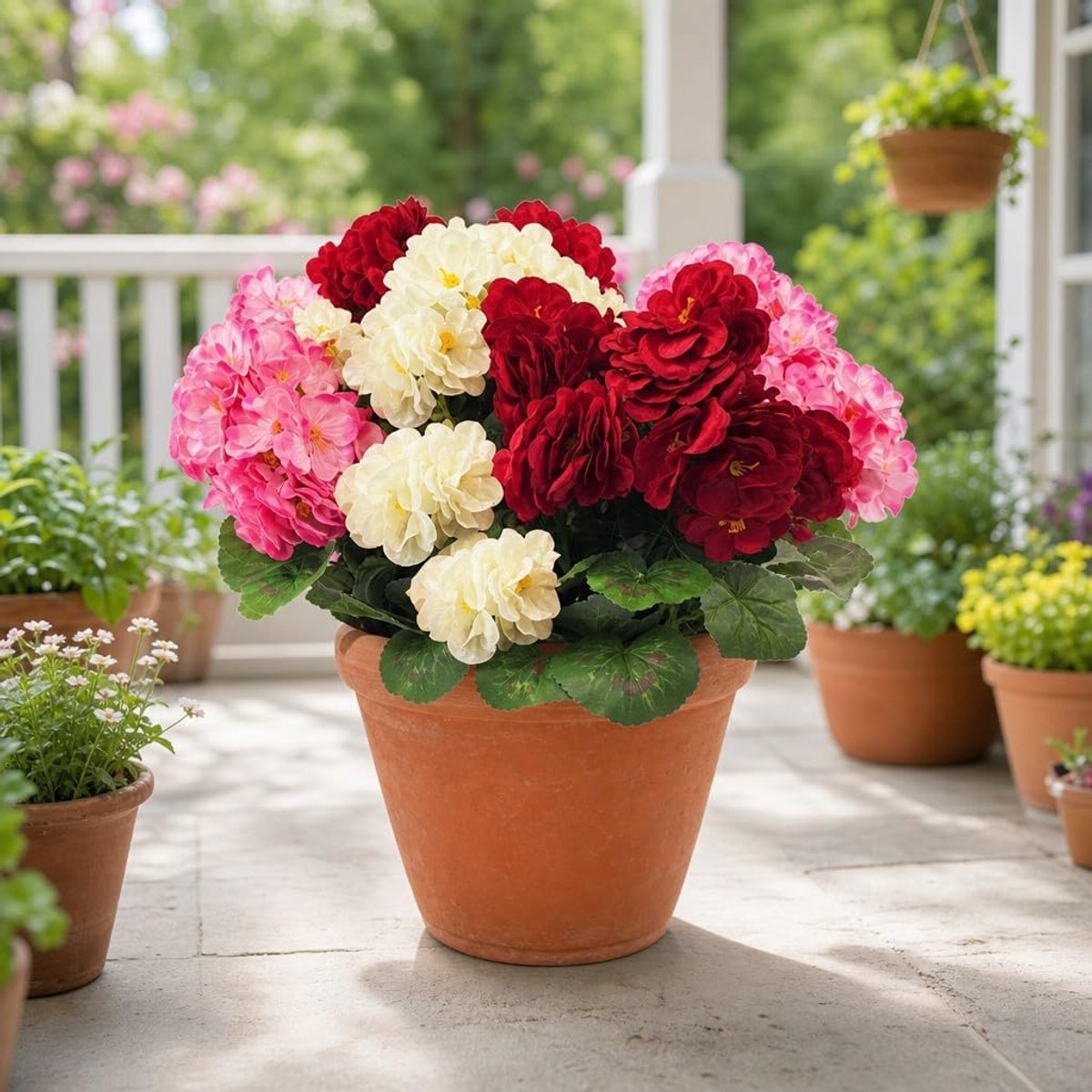 Artificial Flowers for Outdoor Spring Summer Decoration,6 Bundles Fake Silk Geraniums Flowers Fake Flowers Plants UV - ShopVlot
