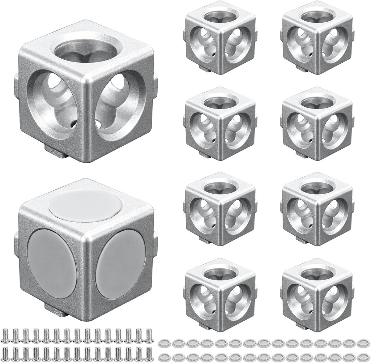 10 stuks aluminium profiel, 20 x 20 hoekkubus, accessoires met M6 schroeven en afdekdoppen, kubusverbinders, aluminium - ShopVlot