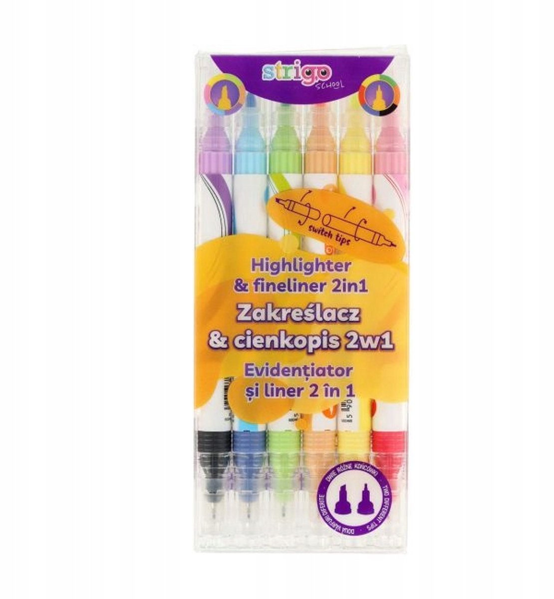 Markeertang en Fineliner 2-in-1 Set - 6 Kleuren