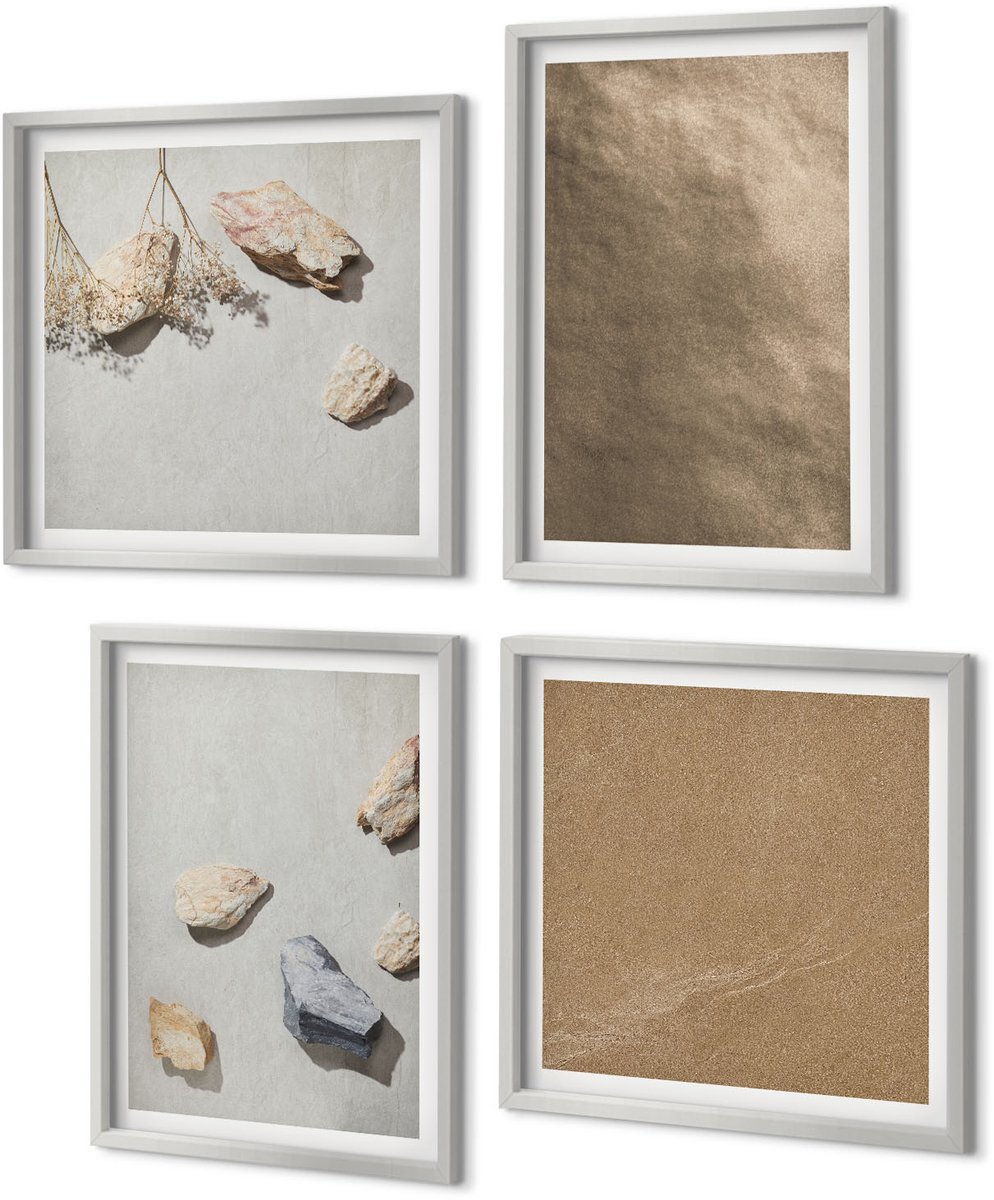 Coloray 4-Delige Schilderij Set - Strandstenen, natuurlijke structuren - 40 x 40 cm en 40 x 60 cm - Muurdecoratie - Decoratieve Schilderijen - Wohnzimmer - Wanddecoratie