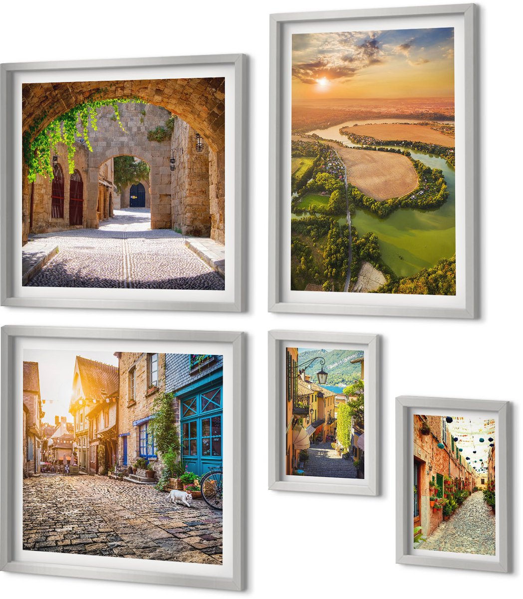 Coloray 5-Delige Schilderij Set - Rustige Landschappen, Delicate Zomeruitzichten, Boho-Stijl - 20 x 30 cm - Muurdecoratie - Wanddecoratie - Slaapkamer - Decoratieve Schilderijen