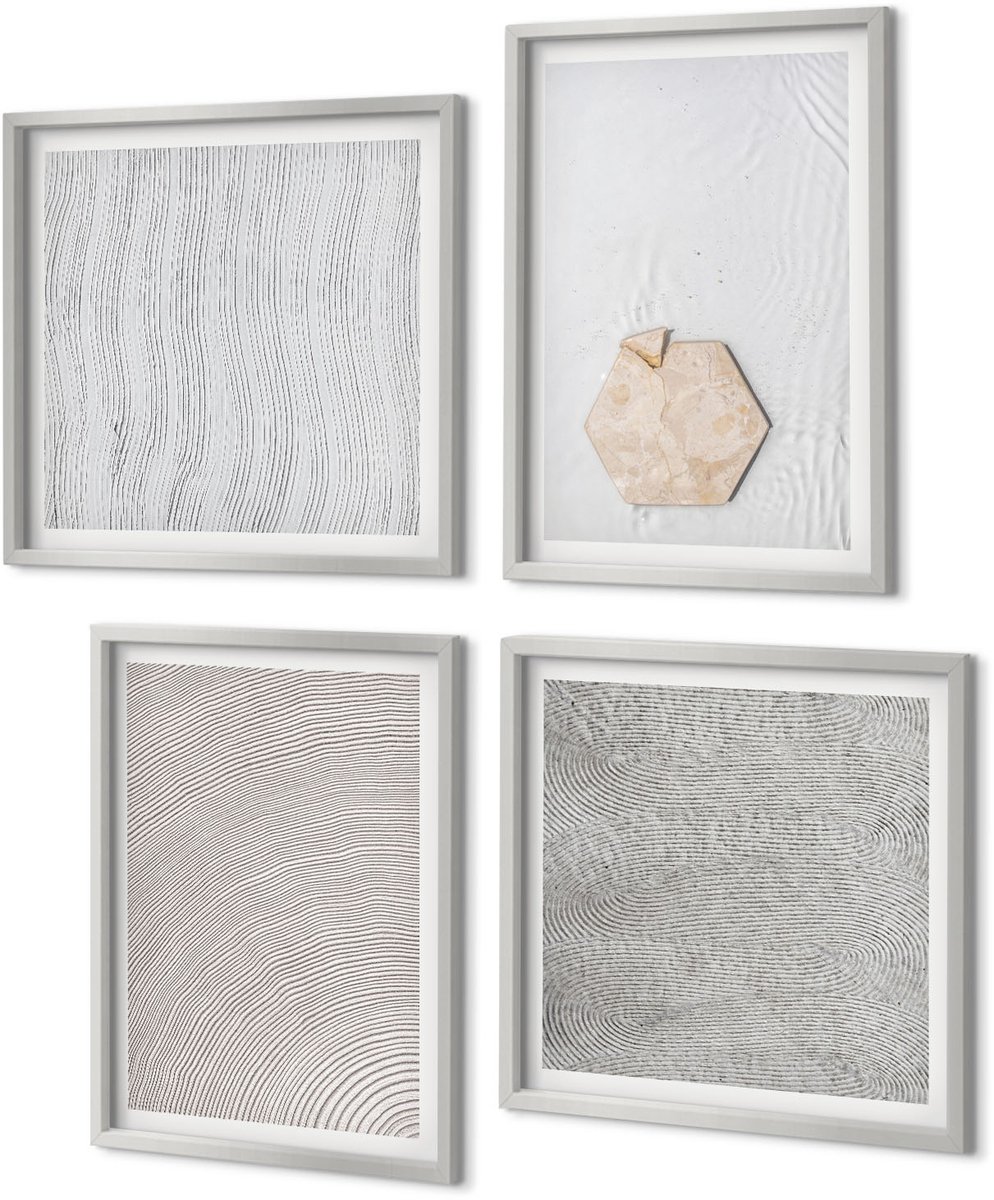 Coloray 4-Delige Schilderij Set - Lichte texturen op zand in boho-stijl, subtiel - 40 x 40 cm en 40 x 60 cm - Wanddecoratie - Moderne Interieurdecoratie - Muurdecoratie