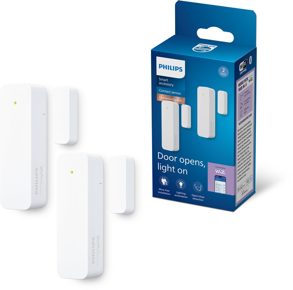 Philips Smart Lighting - contactsensor - home monitoring - beveilig deuren en kasten - 2 pack - krijg meldingen via de wiz app - wifi