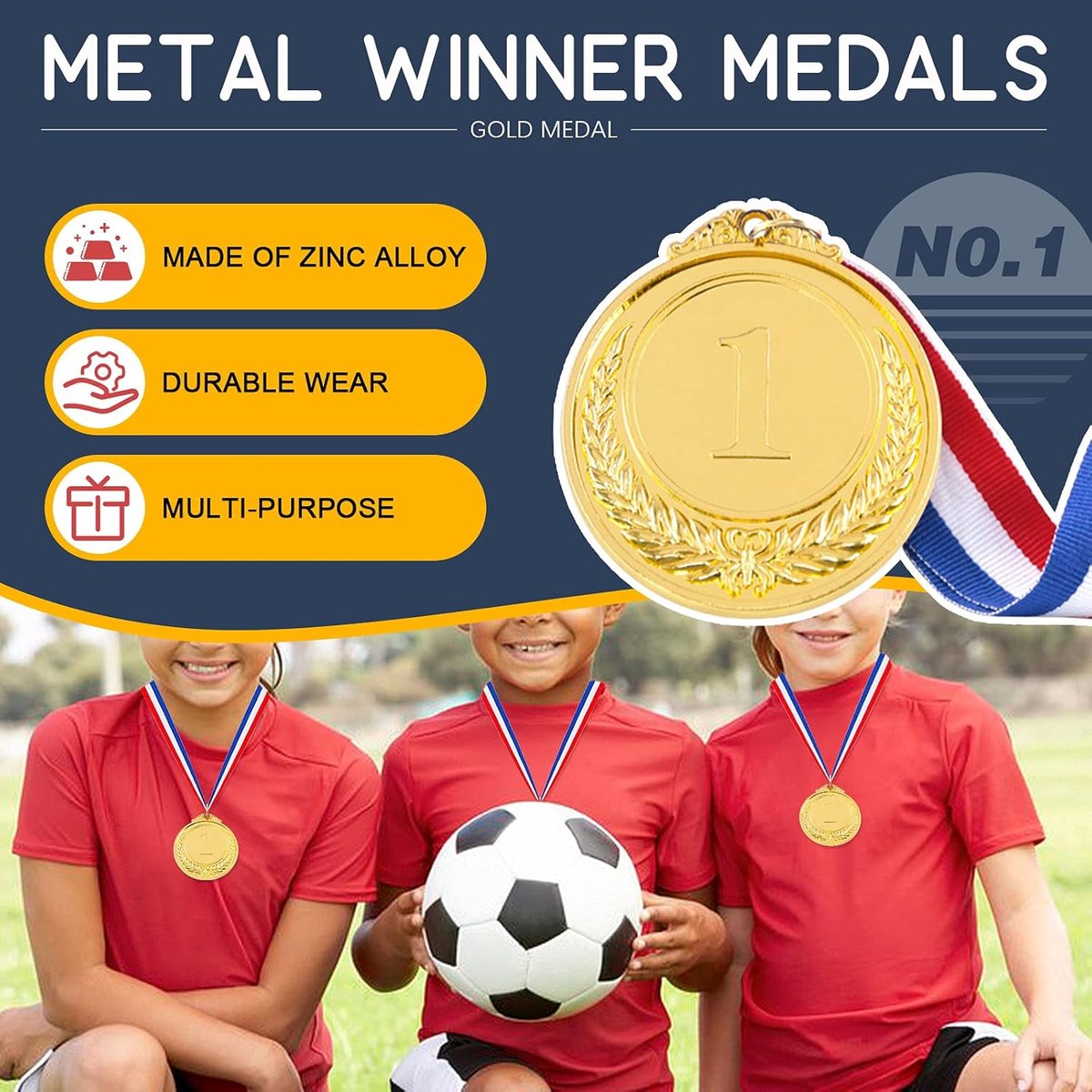 Hilitchi 5pcs Gold Award Medals - Olympic Style Winner Medals 1st Place Medals with Ribbon - ShopVlot