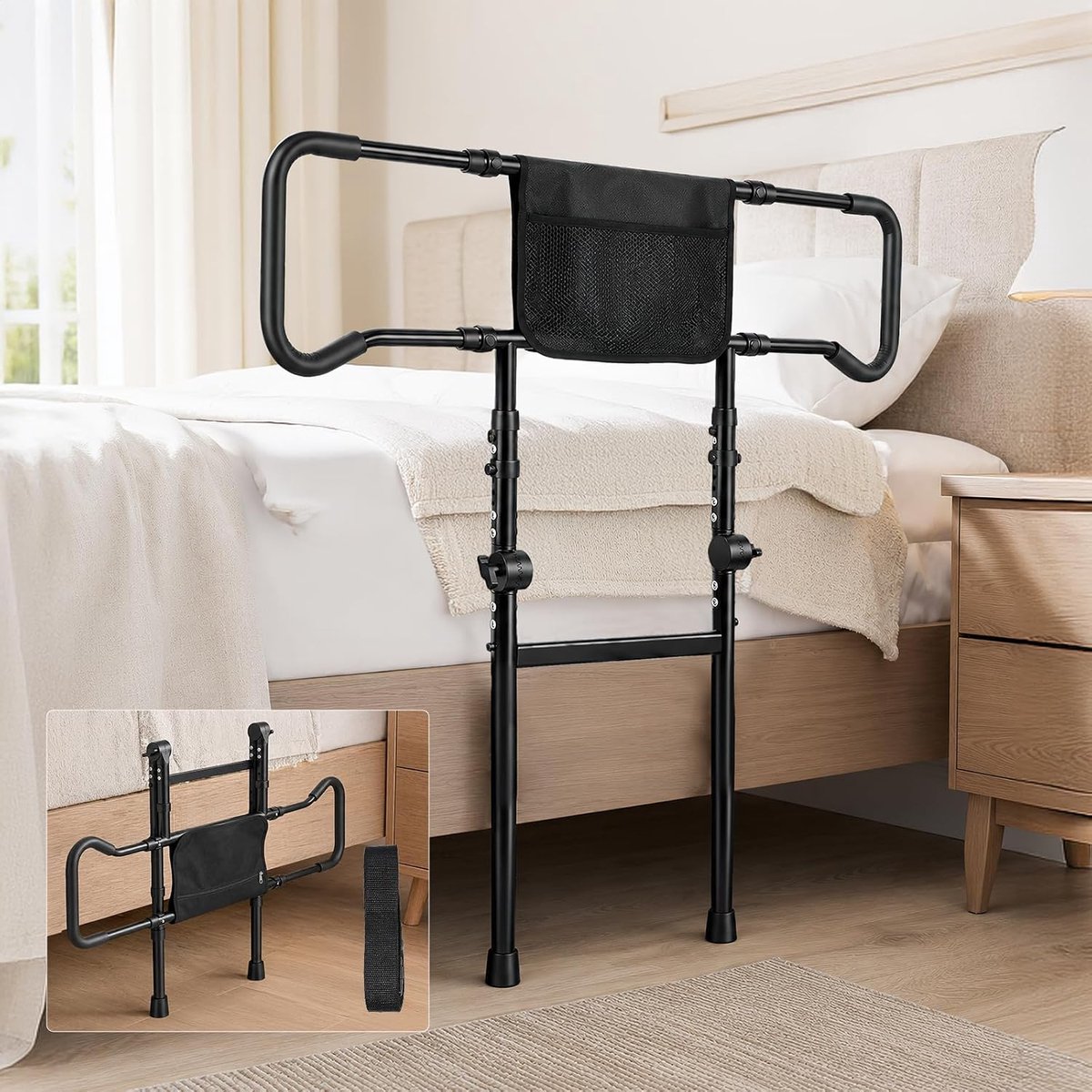 Bedsteun voor senioren, 180° inklapbaar bedhek voor volwassenen - ShopVlot