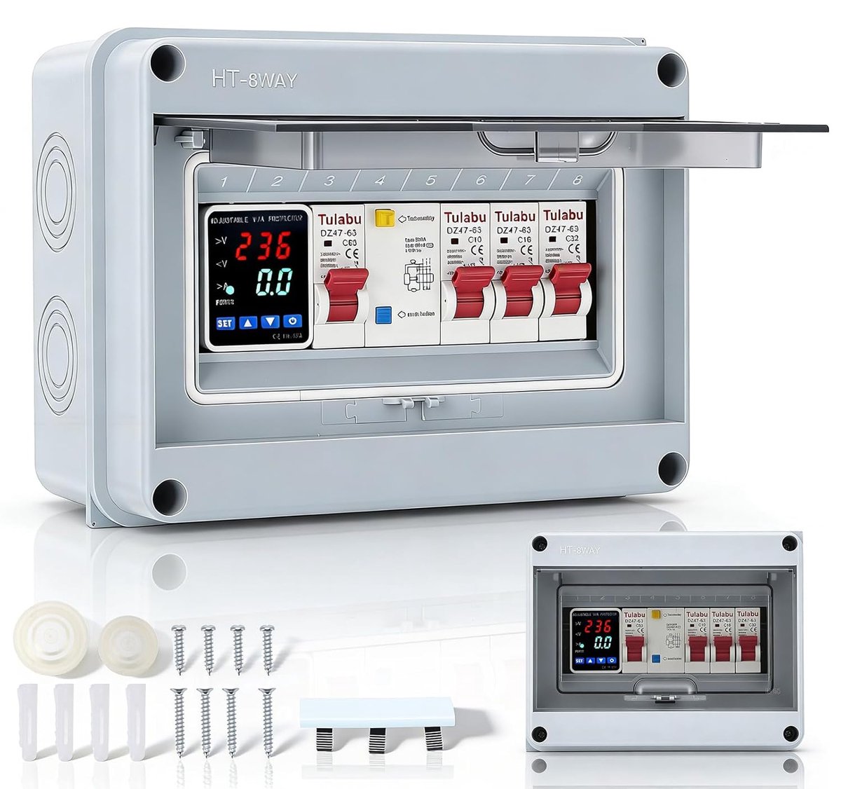 Fuse Box Surfaced, IP65 Surface Mounted Distribution Box with Residual current circuit breaker 32A 16A 10A AC - ShopVlot