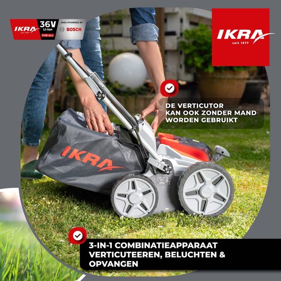 IKRA Bosch 36 V 3-in-1 accu-verticuteermachine en gazonbeluchter IB-SR 36, inclusief twee rollen - exclusief accu en oplader van IKRA — afbeelding 2