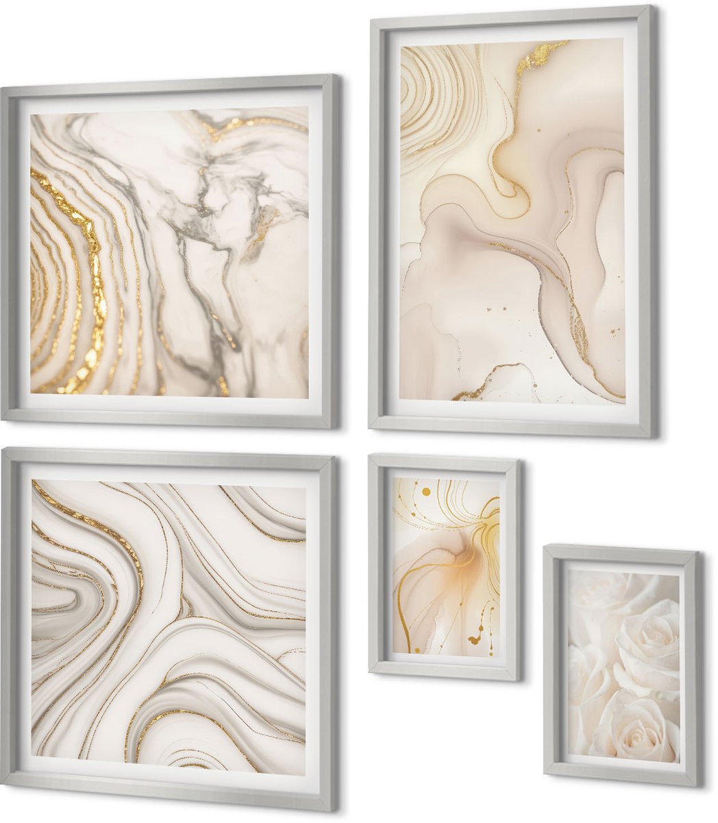 Coloray 5-Delige Schilderij Set - Natuurlandschappen Met Velden En Paden In De Zon. - 20 x 30 cm - Wanddecoratie - Muurdecoratie - Woonkamer