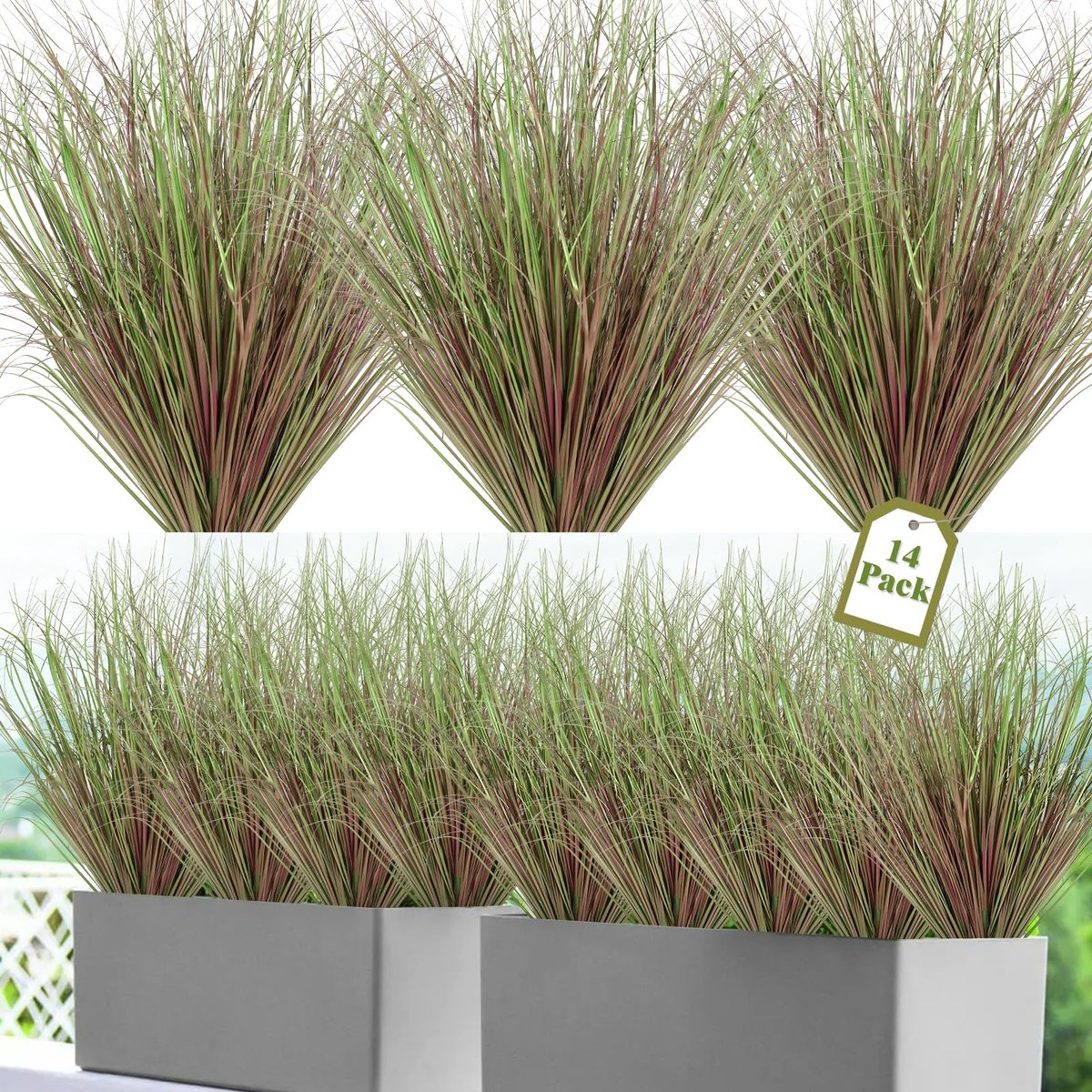 UXORSN 14 bundels kunstplanten buiten nepgras struiken 50 cm kunstgras UV-bestendig groen stengels faux struiken plant - ShopVlot