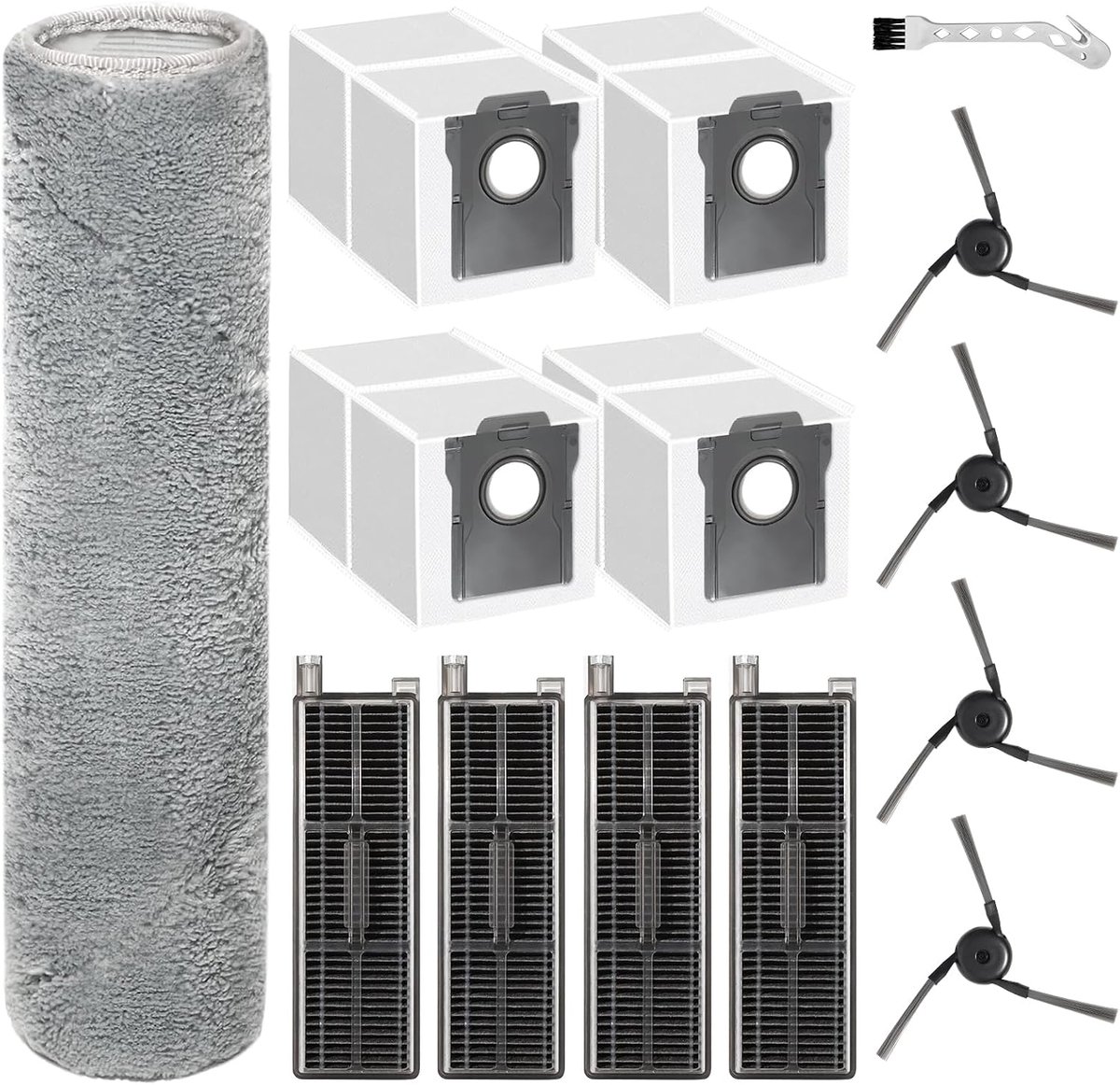 Spare part accessories for Mova Z5 / Z5 Pro/Z50 Ultra/Z50 Robot Vacuum Cleaner, 1 Main Brush, 4 Dust Bags, 4 Filters - ShopVlot
