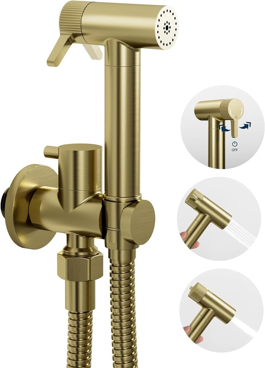 Bidet Hand Shower, Bidet Double Mode, Toilet Gun with Holder and Hose, Brass Bidet Sprayer for Toilet, Wall Shower - ShopVlot