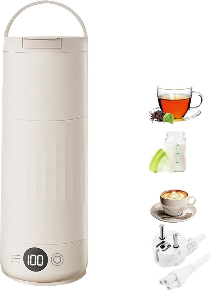 Elektrische Reiswaterkoker - Crèmewit - 600 ml - Roestvrij Staal met Temperatuurregeling - Voor Reizen en Kamperen