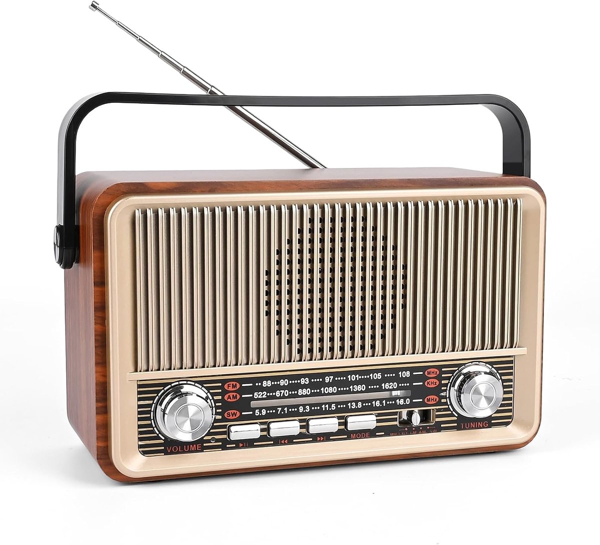 Retro Suitcase Radio AM/FM/SW, 1800 mAh Battery and Mains Powered, with Bluetooth, Portable Kitchen Radio with - ShopVlot