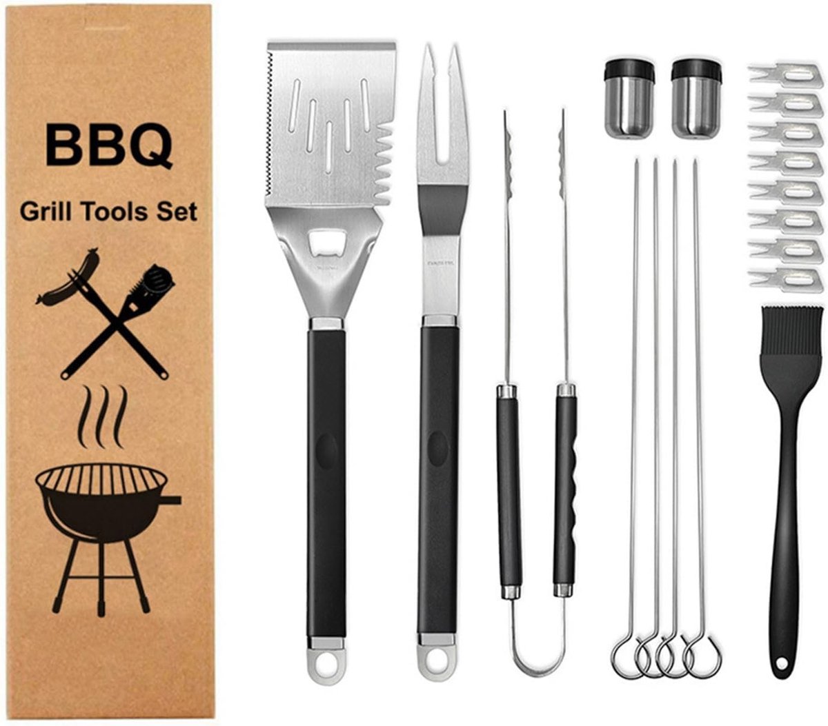 BBQ Grillbestekset - Zilver - 18 delig - Roestvrij staal en PP - Voor Barbecueliefhebbers