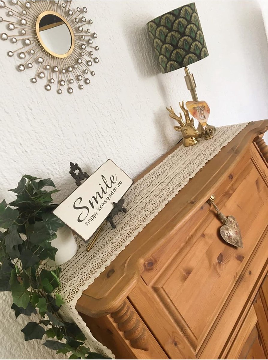 9.5 x 118 inch Beige Macrame Table Runner, Rectangular Crochet Lace, Elegant Hollow Mesh Tablecloth for Rustic Boho - ShopVlot