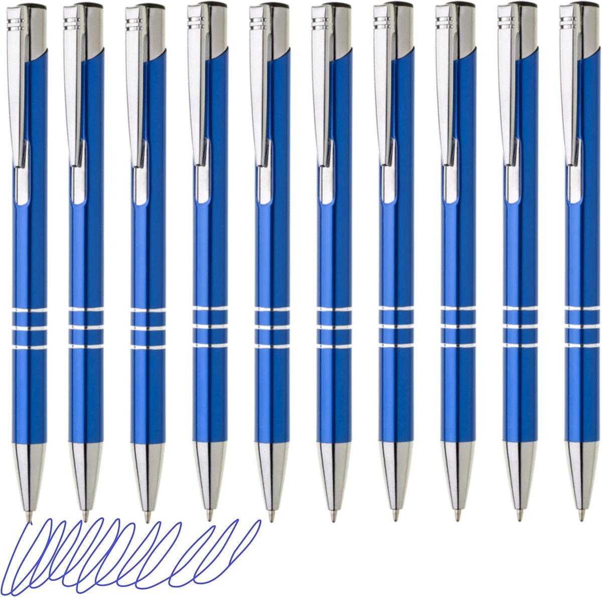 Balpen set van 10 - aluminium - blauwe inkt - perfect voor kantoor - ShopVlot