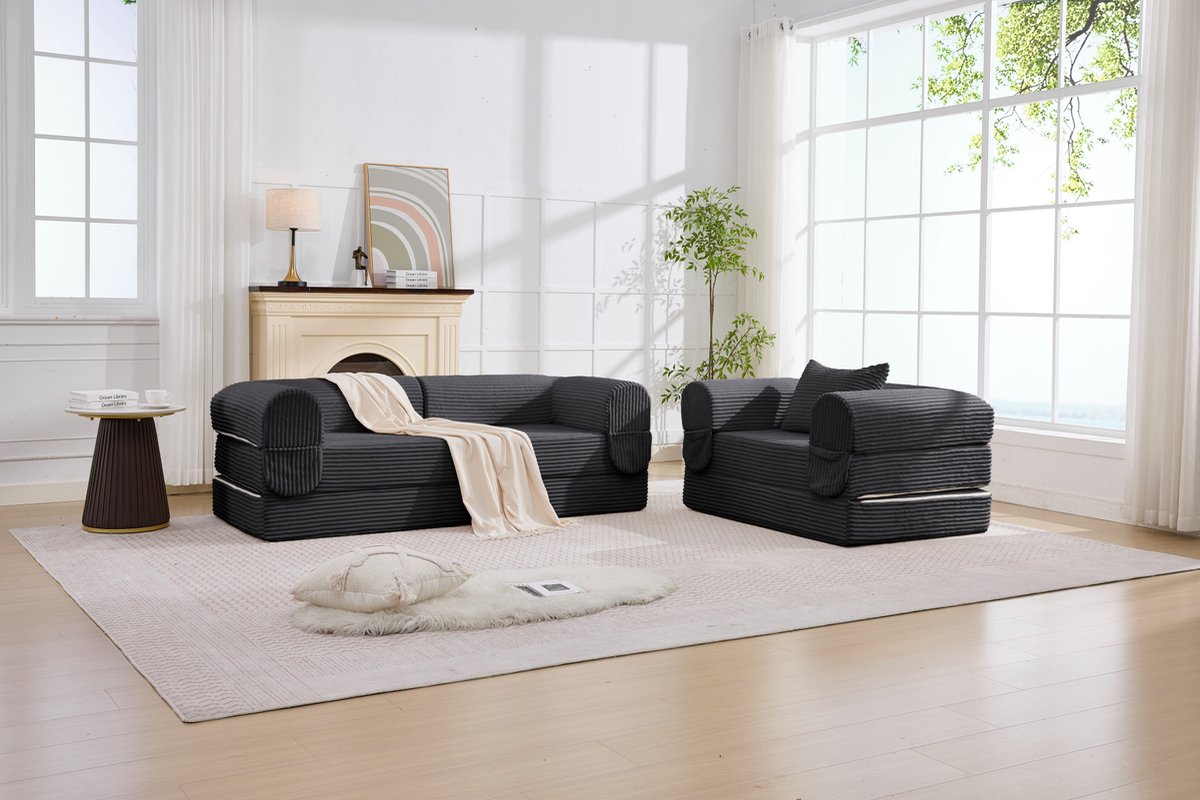 MODENUIT Bank - Modulair 3-Zits - Zonder Frame - Voor Woonkamer, Slaapkamer En Appartement - Ribcord Grijs