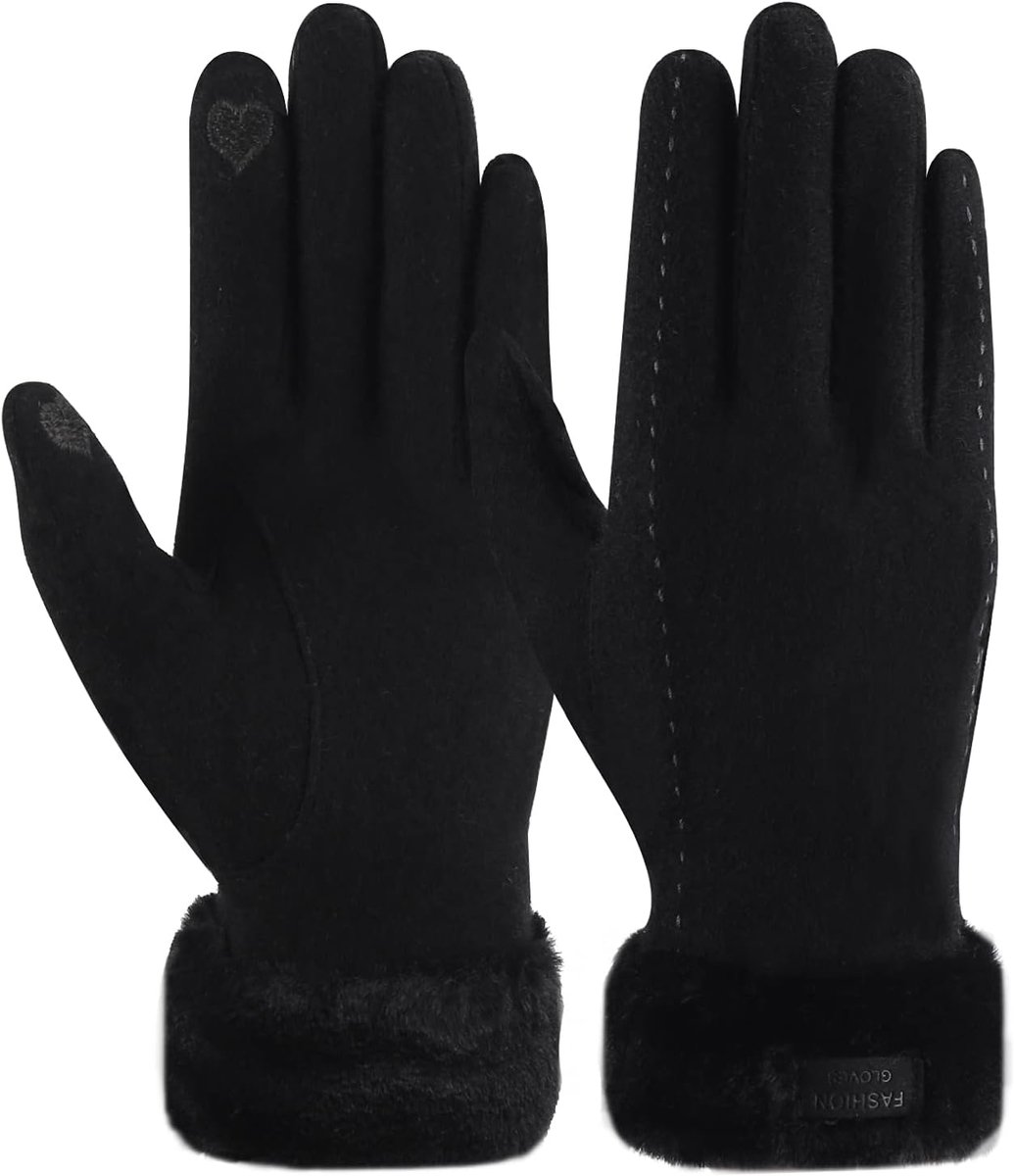 ZASFOU Women's winter touch screen gloves with thermal fleece lining, warm and thick wool, a-black - ShopVlot
