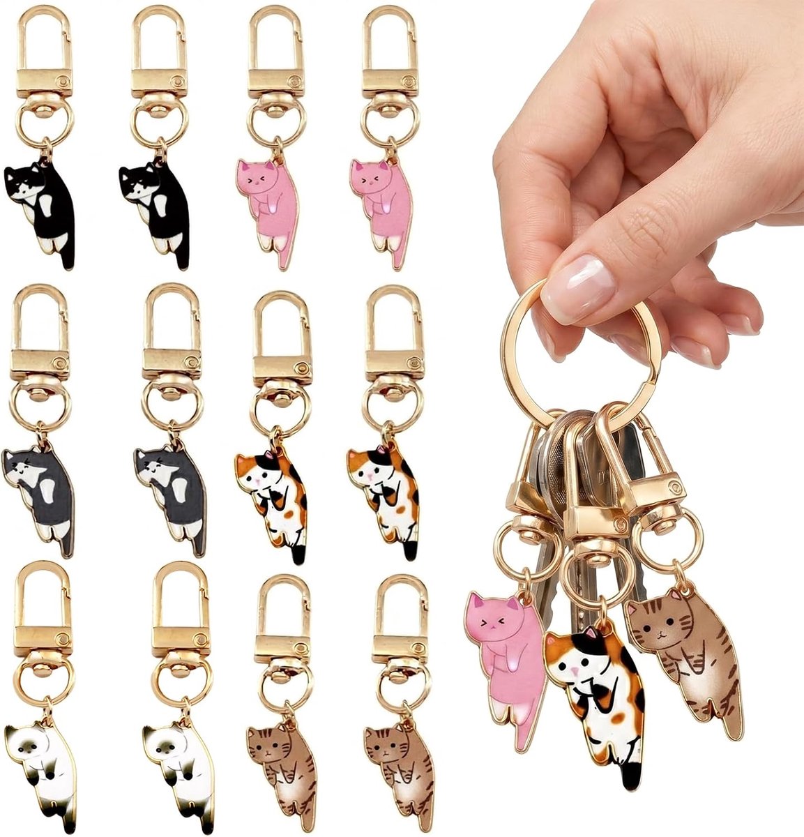 12 stuks Kawaii-kattensleutelhangers, schattige sleutelhangers voor koppels en beste vrienden, 6 soorten - ShopVlot