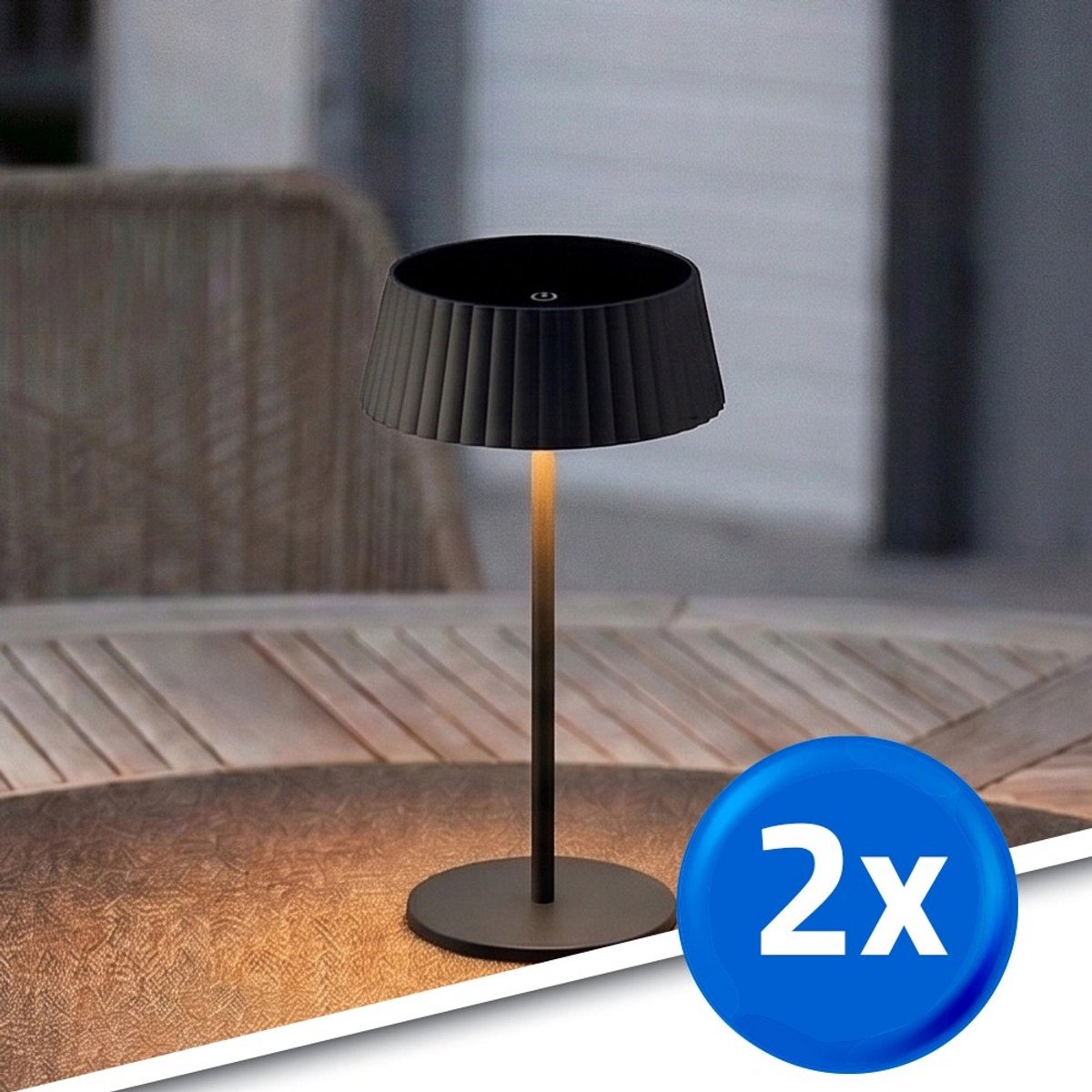 Tafellamp oplaadbaar 'Seren' - Zwart - Set van 2 stuks - Opladen via USB-C of zonne-energie - Touch Dimbaar - Tot 60 branduren - Warm wit licht (2700K) - IP44 - Luxe uitstraling - Solar tafellamp
