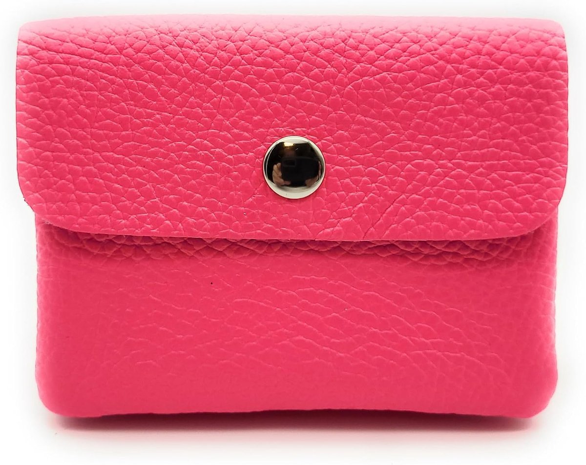 Mini wallet - Made in Italy - genuine cowhide leather, neon pink - ShopVlot