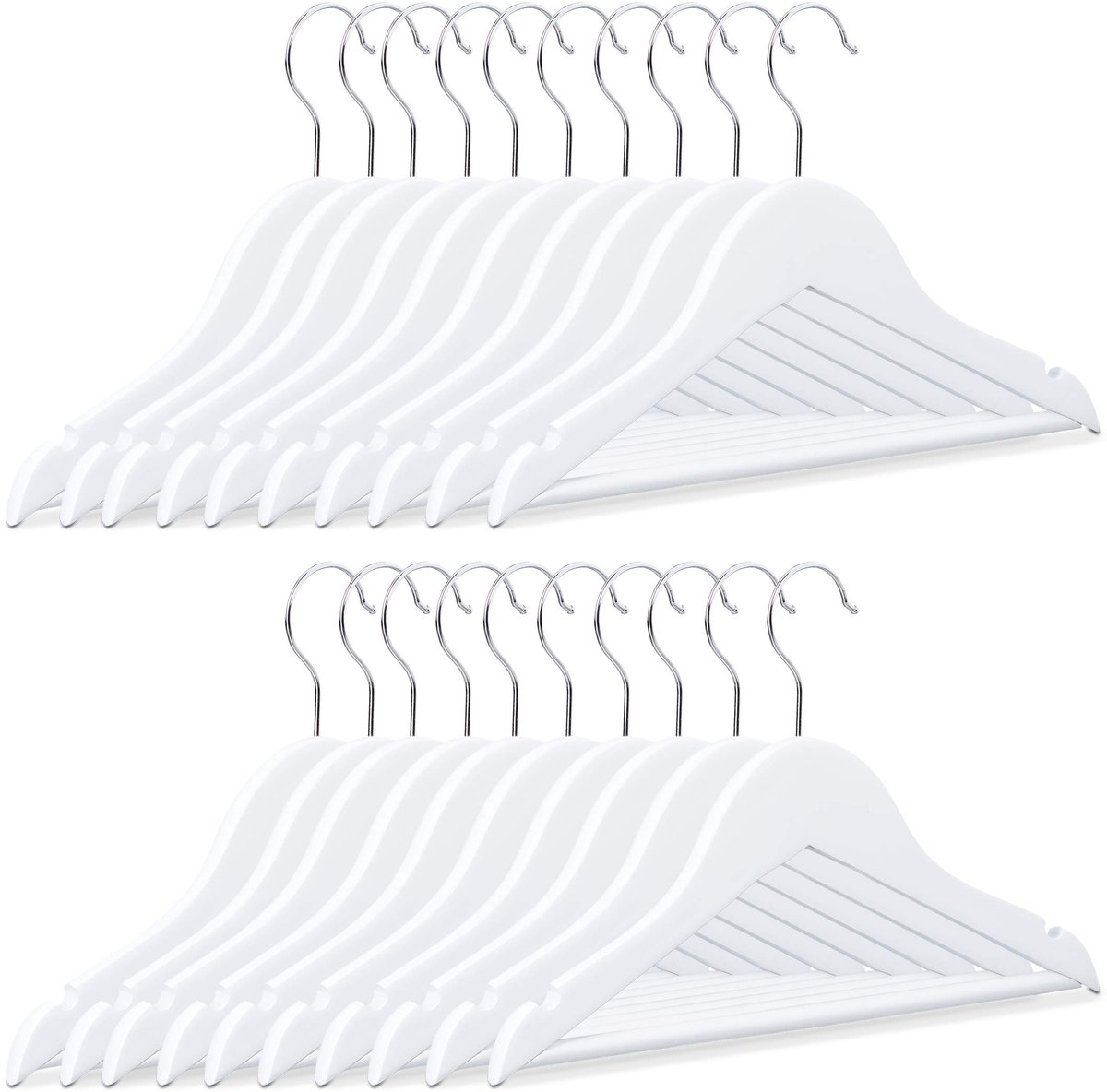 Famanu – Kledinghangers voor kinderen, set van 20, met 360° draaibare haak, hout, HxB: 18 x 30,5 cm, witte kleerhangers