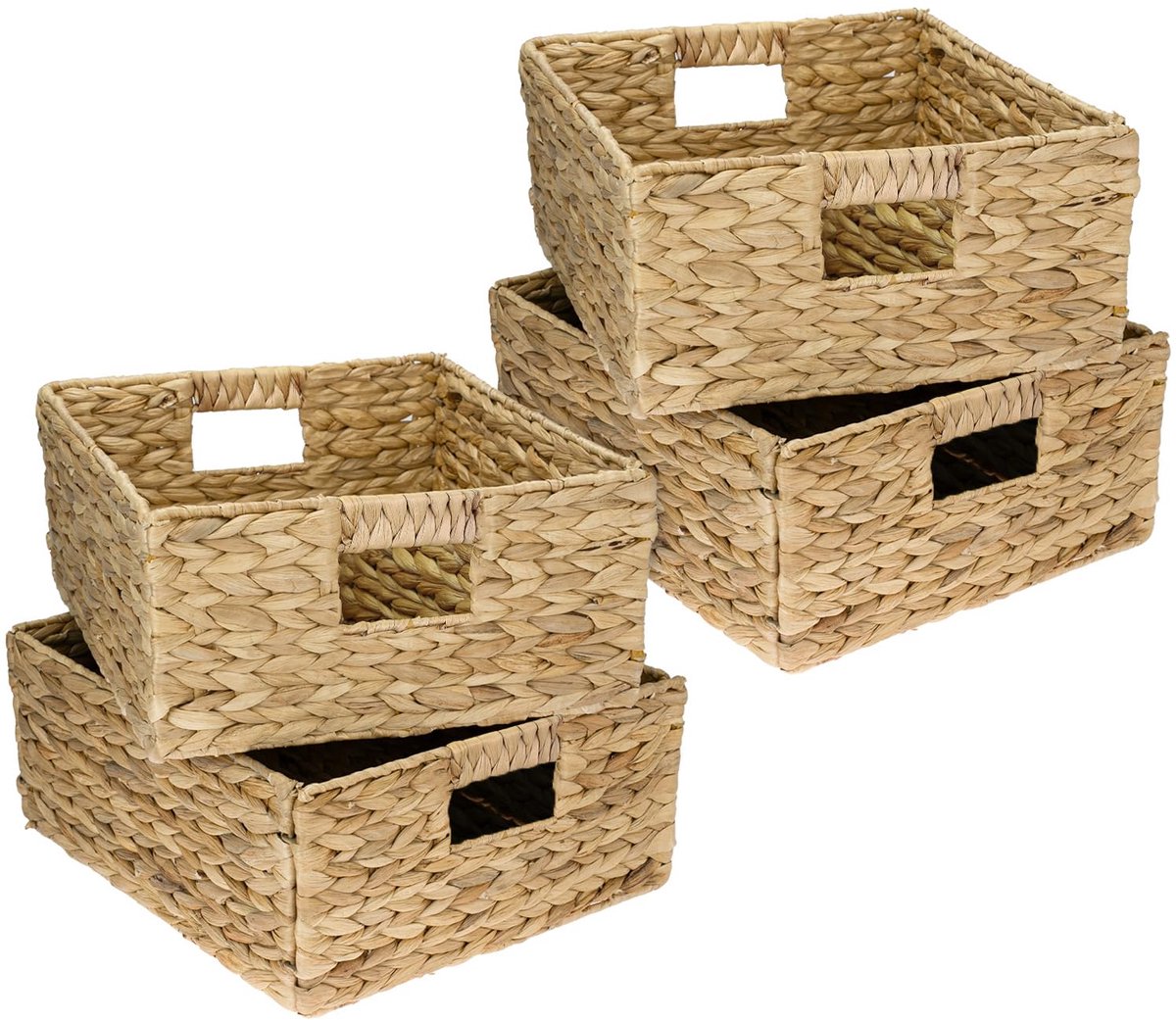 Famanu – Opbergmand voor Kallax half vak, gevlochten van waterhyacint met handgrepen, set van 4, 30 x 34 x 15 cm, naturel