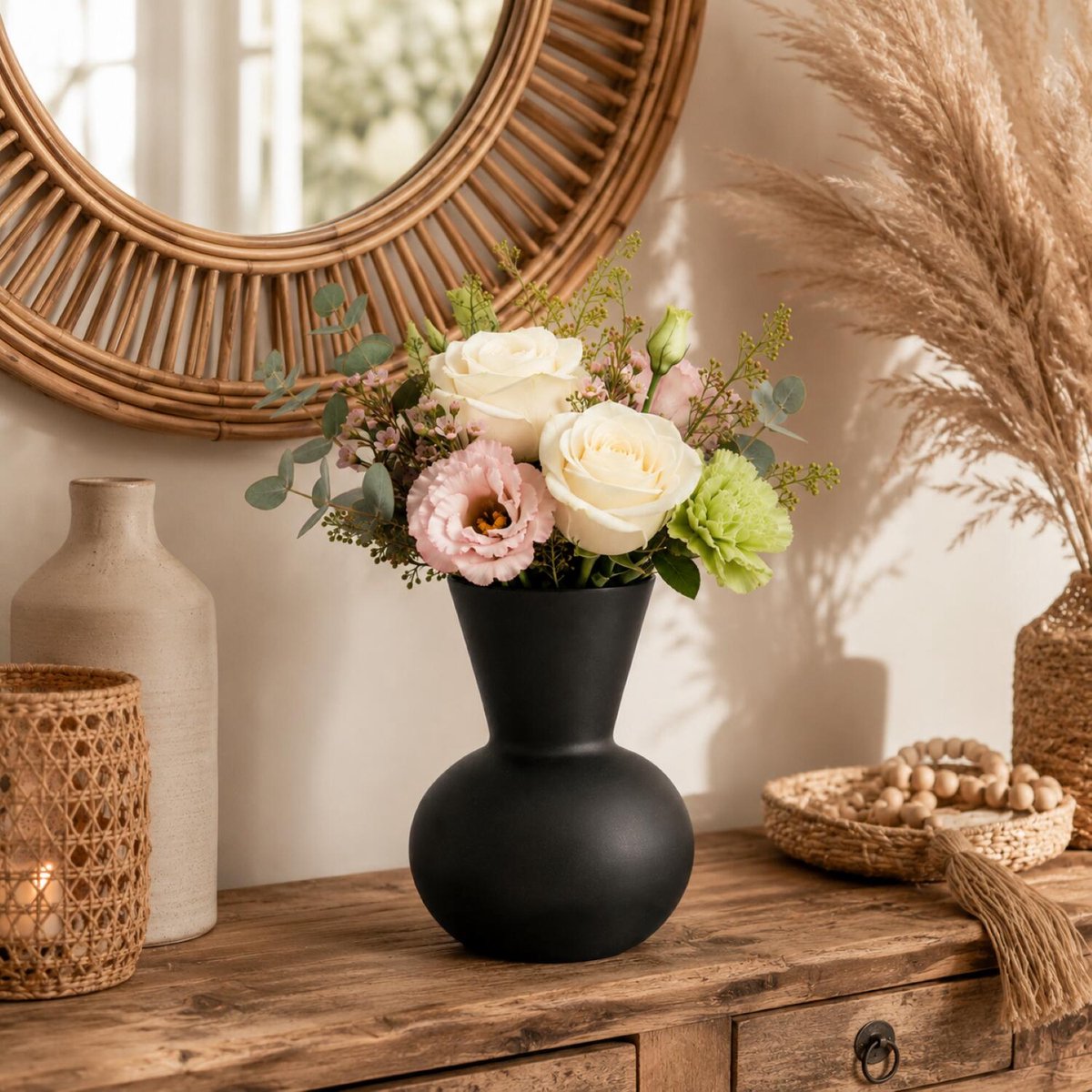 Bellatio Design bloemenvaas Gaya - zwart - mat glas - 21 x 30 cm - glazen vazen