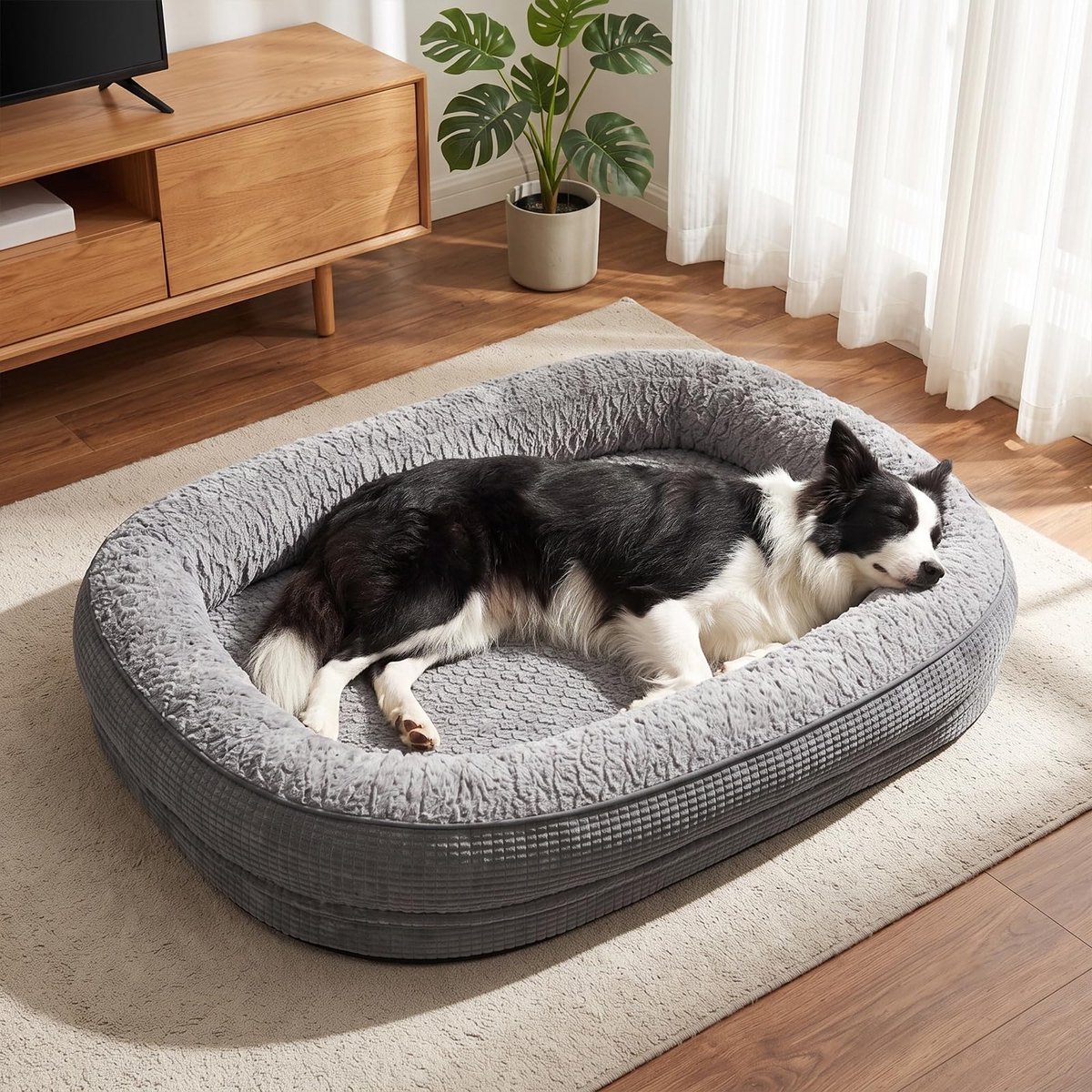 Famanu – Hondenmand voor grote honden, wasbaar hondenkussen, zacht en donzig, ademend hondenbed met antislip, pluche hondenmat, 90x60x9 cm