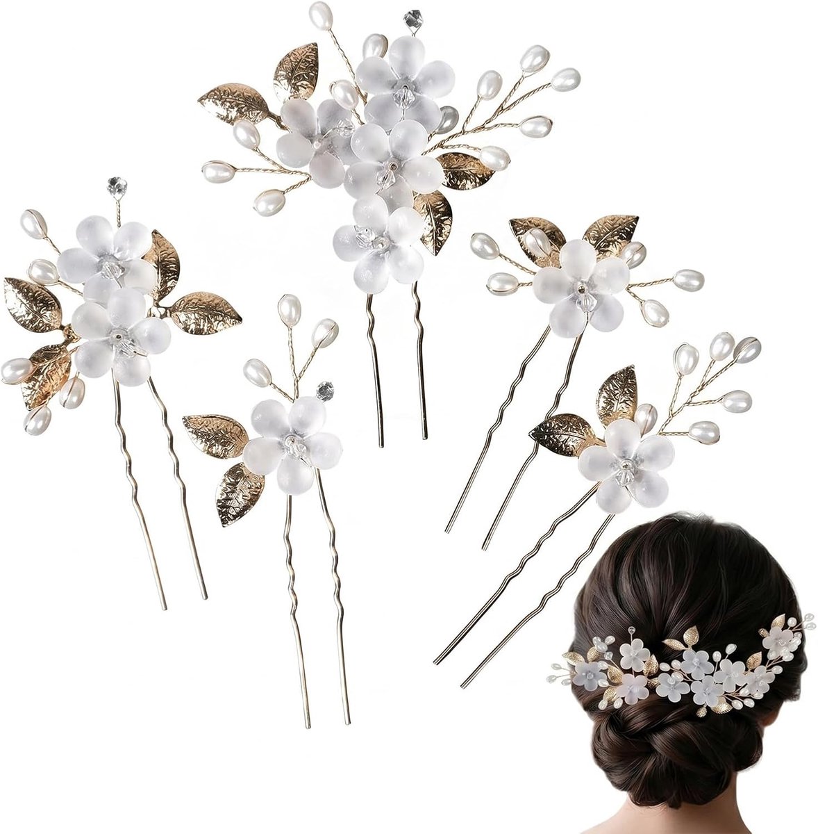 5 x elegante bruidssieraden, bloemen, bruidshaarsieraden, bloemen, voor bruiloft, bruidssieraden - ShopVlot