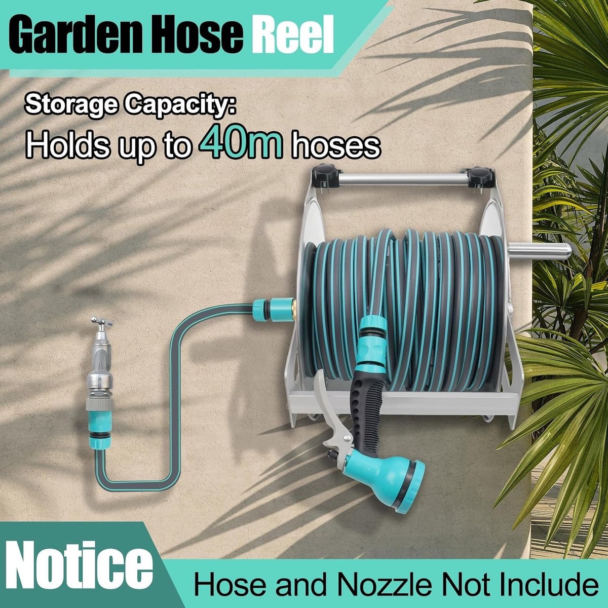 Metalen Slanghaspel - Zwart - Geschikt voor 40 m 1/2 Slang - Robuust Tuinaccessoire voor Tuinen en Terrassen
