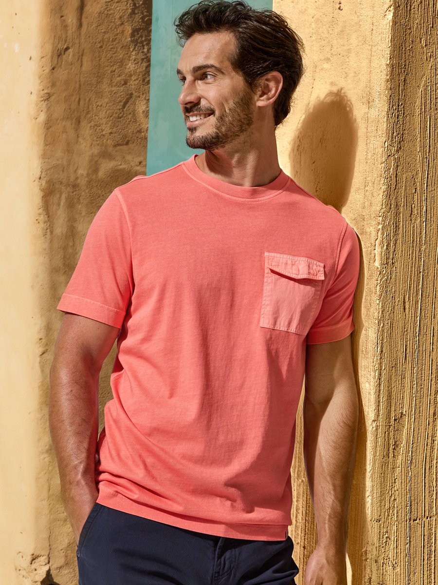 LERROS T-shirt met ronde hals en borstzak , Maat: L , Kleur: VIVID RED , 100% katoen