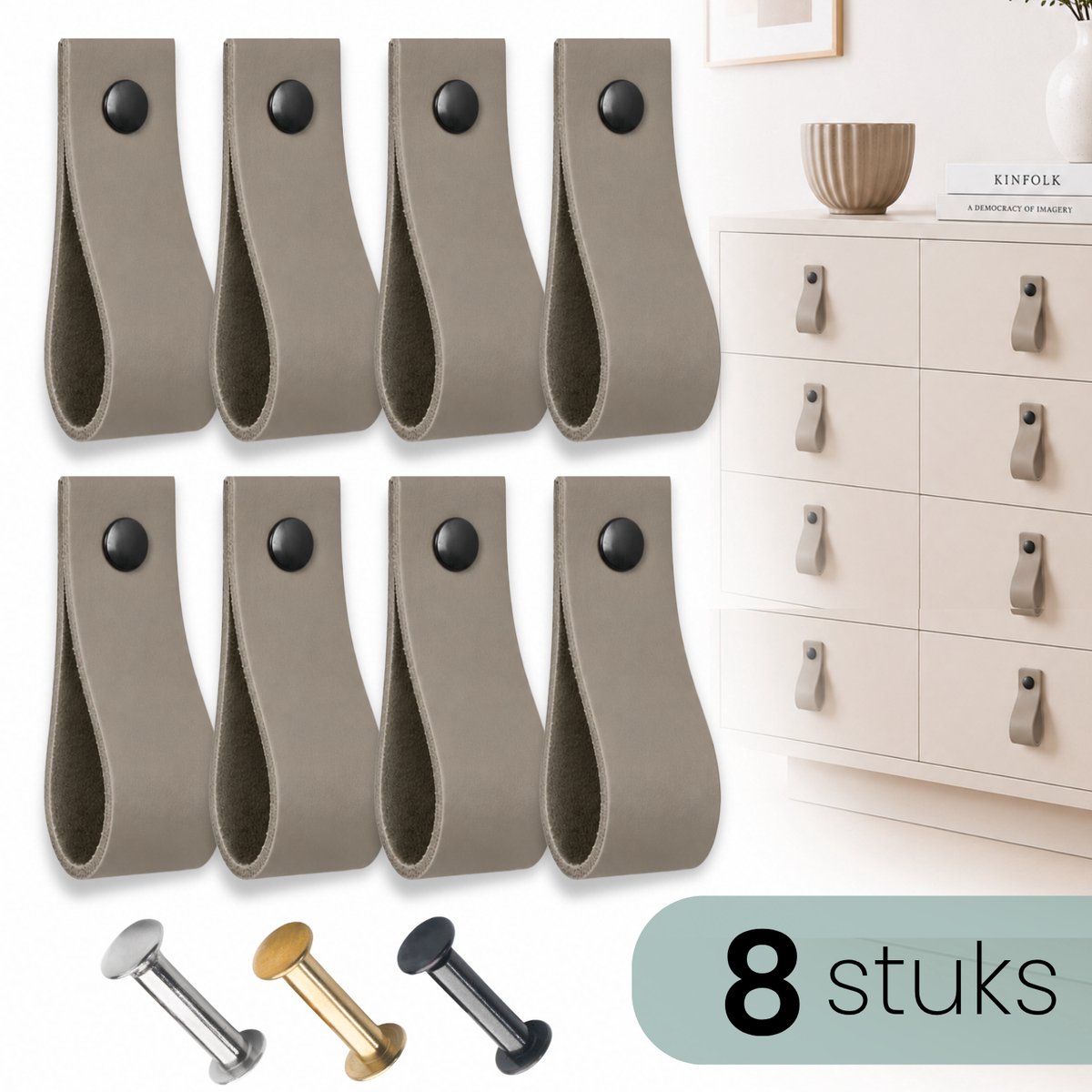 HOYA living - Leren lusjes - Taupe - 8 stuks - 3 kleuren schroeven - 100% leer