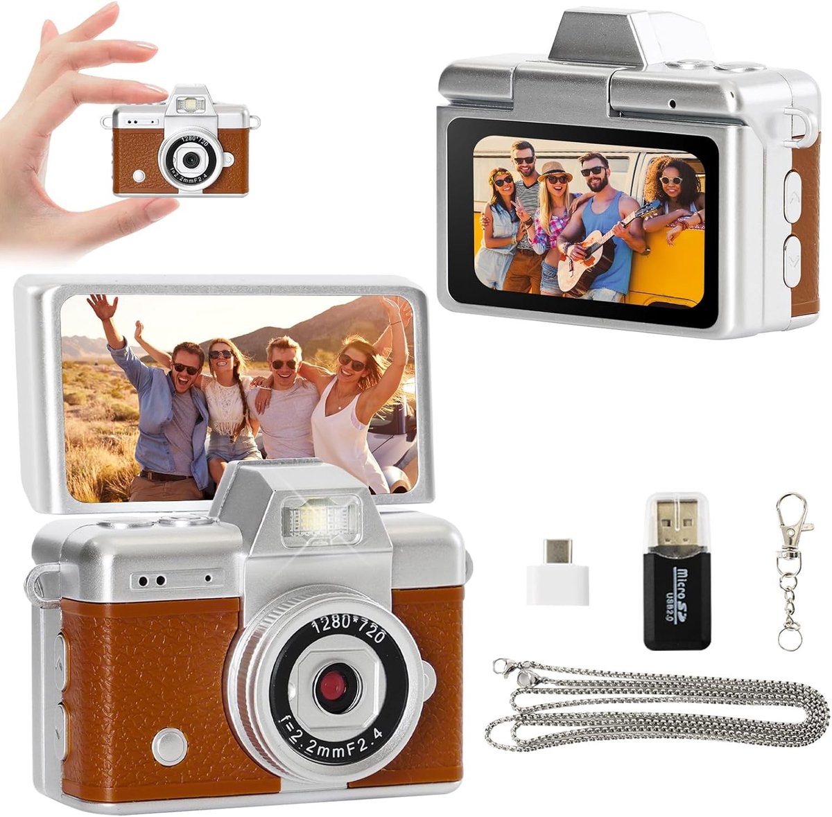 Retro Digitale Mini-Camera - Bruin - 1,3 Inch - 1080p Fotocamera met Klapdisplay - Voor Trendy Fotografie